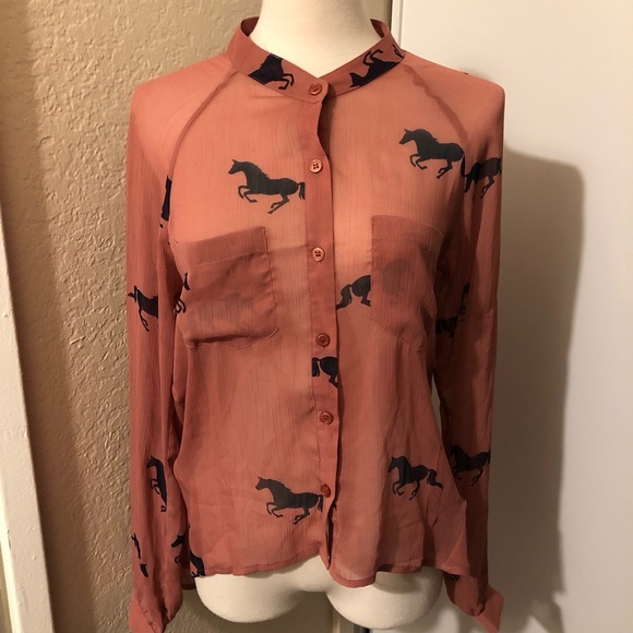 NEW Forever 21 button up blouse with horse patterns - Picture 5 of 11